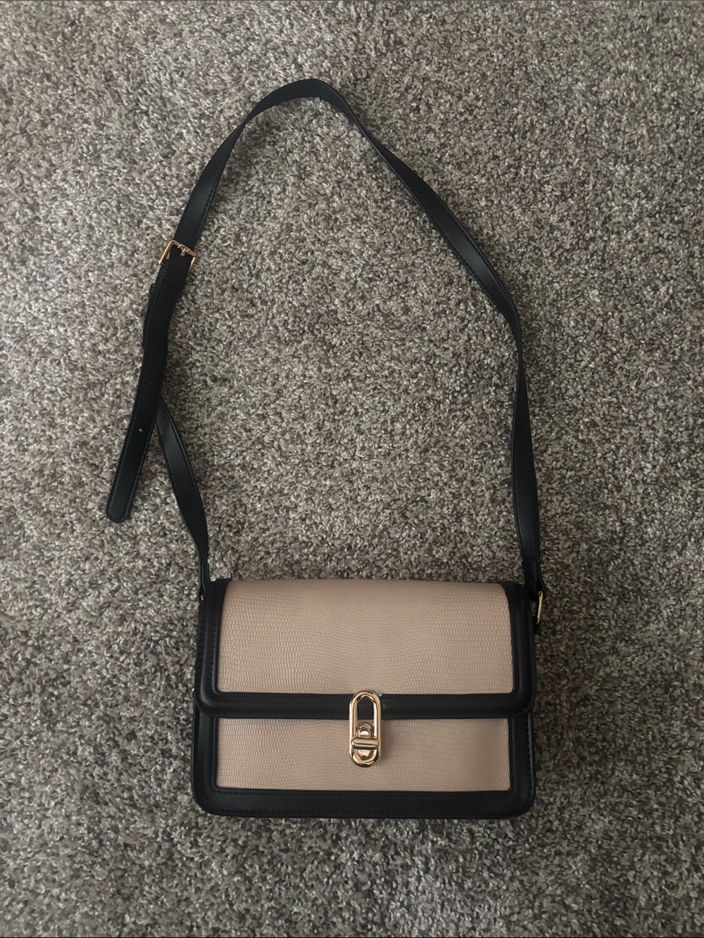 Structured Two-Tone Crossbody Bag in Beige and Black